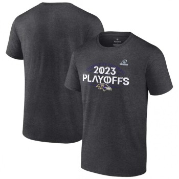 Men's Baltimore Ravens Heather Charcoal 2023 NFL Playoffs T-Shirt Men's Baltimore Ravens Heather Charcoal 2023 NFL Playoffs T-Shirt