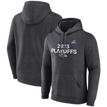 Men's Baltimore Ravens Heather Charcoal 2023 Playoffs Fleece Pullover Hoodie