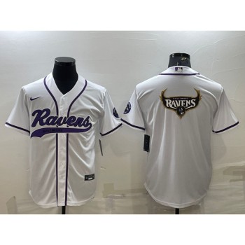 Men's Baltimore Ravens White Team Big Logo With Patch Cool Base Stitched Baseball Jersey Men's Baltimore Ravens White Team Big Logo With Patch Cool Base Stitched Baseball Jersey