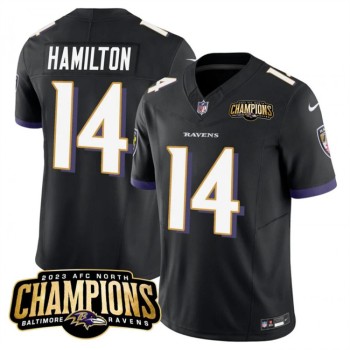 Men's Baltimore Ravens #14 Kyle Hamilton Black 2023 F.U.S.E. AFC North Champions Vapor Limited Football Jersey Men's Baltimore Ravens #14 Kyle Hamilton Black 2023 F.U.S.E. AFC North Champions Vapor Limited Football Jersey