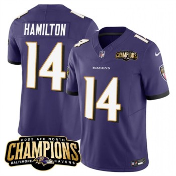 Men's Baltimore Ravens #14 Kyle Hamilton Purple 2023 F.U.S.E. AFC North Champions Vapor Limited Football Jersey Men's Baltimore Ravens #14 Kyle Hamilton Purple 2023 F.U.S.E. AFC North Champions Vapor Limited Football Jersey
