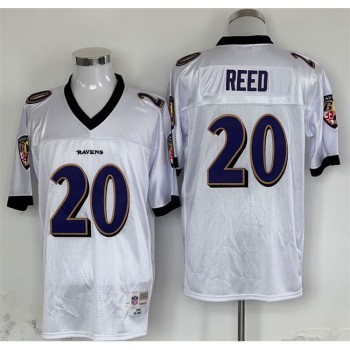 Men's Baltimore Ravens #20 Ed Reed White Throwback Jersey Men's Baltimore Ravens #20 Ed Reed White Throwback Jersey