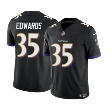 Men's Baltimore Ravens #35 Gus Edwards Black 2023 F.U.S.E. Vapor Limited Football Jersey Men's Baltimore Ravens #35 Gus Edwards Black 2023 F.U.S.E. Vapor Limited Football Jersey