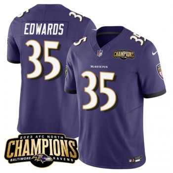 Men's Baltimore Ravens #35 Gus Edwards Purple 2023 F.U.S.E. AFC North Champions Vapor Limited Football Jersey Men's Baltimore Ravens #35 Gus Edwards Purple 2023 F.U.S.E. AFC North Champions Vapor Limited Football Jersey