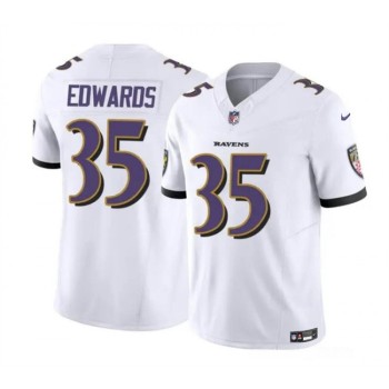 Men's Baltimore Ravens #35 Gus Edwards White 2023 F.U.S.E. Vapor Limited Football Jersey Men's Baltimore Ravens #35 Gus Edwards White 2023 F.U.S.E. Vapor Limited Football Jersey