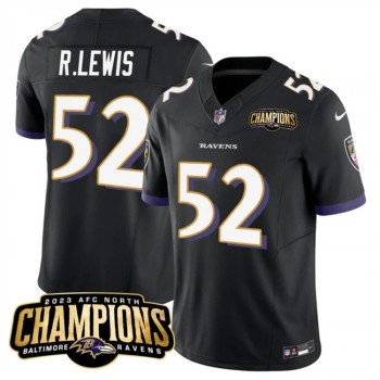 Men's Baltimore Ravens #52 Ray Lewis Black 2023 F.U.S.E. AFC North Champions Vapor Limited Football Jersey Men's Baltimore Ravens #52 Ray Lewis Black 2023 F.U.S.E. AFC North Champions Vapor Limited Football Jersey