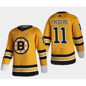 Men's Boston Bruins #11 Trent Frederic 2020-21 Yellow Reverse Retro Stitched Jersey Men's Boston Bruins #11 Trent Frederic 2020-21 Yellow Reverse Retro Stitched Jersey