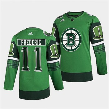 Men's Boston Bruins #11 Trent Frederic 2022 Green St Patricks Day Warm-Up Stitched Jersey Men's Boston Bruins #11 Trent Frederic 2022 Green St Patricks Day Warm-Up Stitched Jersey