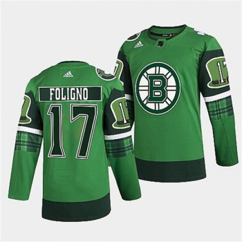 Men's Boston Bruins #17 Nick Foligno 2022 Green St Patricks Day Warm-Up Stitched Jersey Men's Boston Bruins #17 Nick Foligno 2022 Green St Patricks Day Warm-Up Stitched Jersey