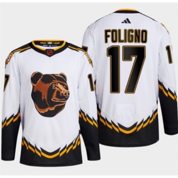 Men's Boston Bruins #17 Nick Foligno White 2022-23 Reverse Retro Stitched Jersey Men's Boston Bruins #17 Nick Foligno White 2022-23 Reverse Retro Stitched Jersey