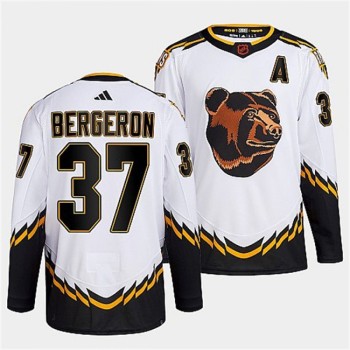 Men's Boston Bruins #37 Patrice Bergeron White 2022-23 Reverse Retro Stitched Jersey Men's Boston Bruins #37 Patrice Bergeron White 2022-23 Reverse Retro Stitched Jersey