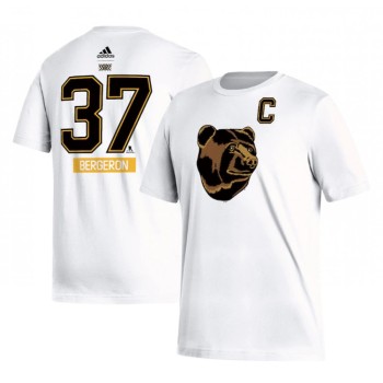 Men's Boston Bruins #37 Patrice Bergeron White Reverse Retro T-Shirt Men's Boston Bruins #37 Patrice Bergeron White Reverse Retro T-Shirt