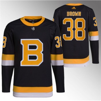 Men's Boston Bruins #38 Patrick Brown Black Home Breakaway Stitched Jersey Men's Boston Bruins #38 Patrick Brown Black Home Breakaway Stitched Jersey
