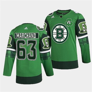 Men's Boston Bruins #63 Brad Marchand 2022 Green St Patricks Day Warm-Up Stitched Jersey Men's Boston Bruins #63 Brad Marchand 2022 Green St Patricks Day Warm-Up Stitched Jersey