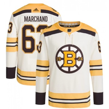 Men's Boston Bruins #63 Brad Marchand Cream 100th Anniversary Stitched Jersey Men's Boston Bruins #63 Brad Marchand Cream 100th Anniversary Stitched Jersey