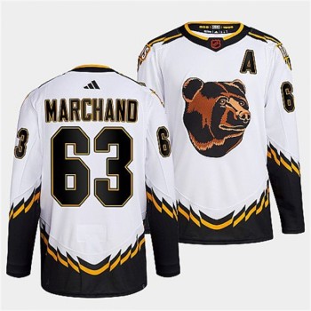 Men's Boston Bruins #63 Brad Marchand White 2022-23 Reverse Retro Stitched Jersey Men's Boston Bruins #63 Brad Marchand White 2022-23 Reverse Retro Stitched Jersey