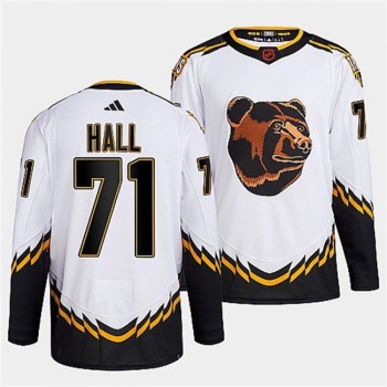 Men's Boston Bruins #71 Taylor Hall White 2022-23 Reverse Retro Stitched Jersey Men's Boston Bruins #71 Taylor Hall White 2022-23 Reverse Retro Stitched Jersey