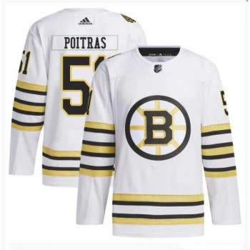 Men's Boston Bruins #51 Matthew Poitras White 100th Anniversary Stitched Jersey Men's Boston Bruins #51 Matthew Poitras White 100th Anniversary Stitched Jersey