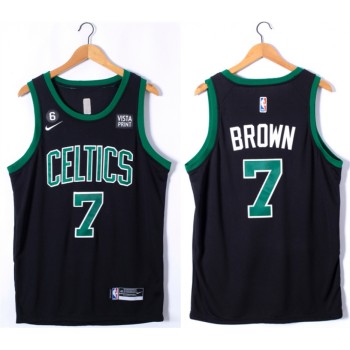 Men's Boston Celtics #7 Jaylen Brown Black No.6 Patch Stitched Basketball Jersey Men's Boston Celtics #7 Jaylen Brown Black No.6 Patch Stitched Basketball Jersey
