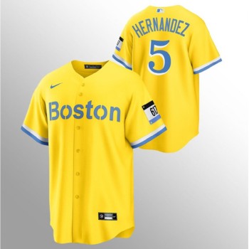 Men's Boston Red Sox #5 Enrique Hernandez Gold 2021 City Connect Stitched MLB Jersey