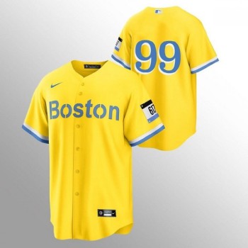 Men's Boston Red Sox #99 Alex Verdugo Gold 2021 City Connect Stitched MLB Jersey Men's Boston Red Sox #99 Alex Verdugo Gold 2021 City Connect Stitched MLB Jersey