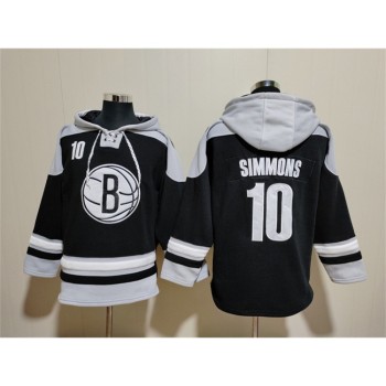 Men's Brooklyn Nets #10 Ben Simmons Black Lace-Up Pullover Hoodie Men's Brooklyn Nets #10 Ben Simmons Black Lace-Up Pullover Hoodie