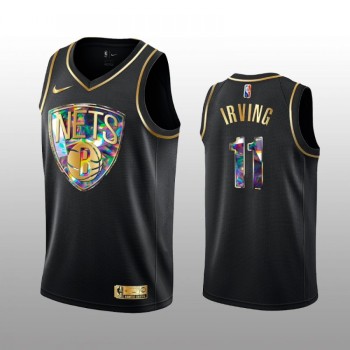 Men's Brooklyn Nets #11 Kyrie Irving 2021/22 Black Golden Edition 75th Anniversary Diamond Logo Stitched Basketball Jersey Men's Brooklyn Nets #11 Kyrie Irving 2021/22 Black Golden Edition 75th Anniversary Diamond Logo Stitched Basketball Jersey