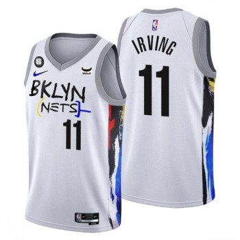 Men's Brooklyn Nets #11 Kyrie Irving White 2022/23 City Edition With NO.6 Patch Stitched Basketball Jersey Men's Brooklyn Nets #11 Kyrie Irving White 2022/23 City Edition With NO.6 Patch Stitched Basketball Jersey