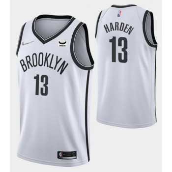 Men's Brooklyn Nets #13 James Harden White 75th Anniversary Association Edition Stitched NBA Jersey Men's Brooklyn Nets #13 James Harden White 75th Anniversary Association Edition Stitched NBA Jersey