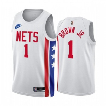 Men's Brooklyn Nets #1 Bruce Brown JR. 2022/23 White Classic Edition Stitched Basketball Jersey Men's Brooklyn Nets #1 Bruce Brown JR. 2022/23 White Classic Edition Stitched Basketball Jersey