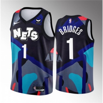 Men's Brooklyn Nets #1 Mikal Bridges Black 2023/24 City Edition Stitched Basketball Jersey Men's Brooklyn Nets #1 Mikal Bridges Black 2023/24 City Edition Stitched Basketball Jersey