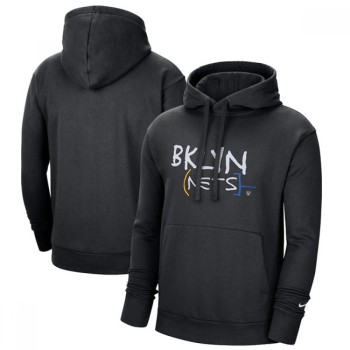 Men's Brooklyn Nets 2021 Black City Edition Essential Logo Fleece Pullover Hoodie Men's Brooklyn Nets 2021 Black City Edition Essential Logo Fleece Pullover Hoodie