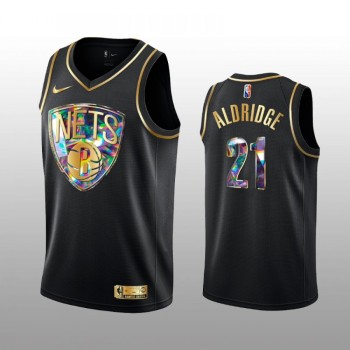Men's Brooklyn Nets #21 LaMarcus Aldridge 2021/22 Black Golden Edition 75th Anniversary Diamond Logo Stitched Basketball Jersey Men's Brooklyn Nets #21 LaMarcus Aldridge 2021/22 Black Golden Edition 75th Anniversary Diamond Logo Stitched Basketball Jersey