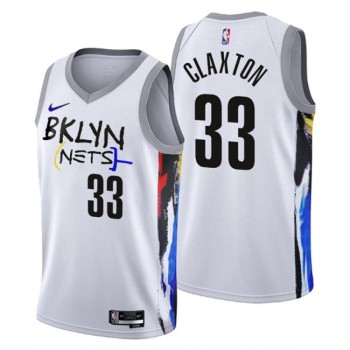 Men's Brooklyn Nets #33 Nicolas Claxton 2022/23 White City Edition Stitched Basketball Jersey Men's Brooklyn Nets #33 Nicolas Claxton 2022/23 White City Edition Stitched Basketball Jersey