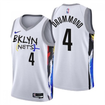 Men's Brooklyn Nets #4 Andre Drummond 2022/23 White City Edition Stitched Basketball Jersey Men's Brooklyn Nets #4 Andre Drummond 2022/23 White City Edition Stitched Basketball Jersey
