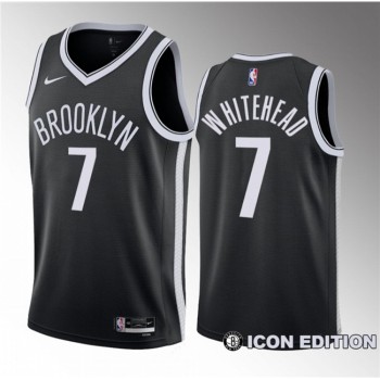 Men's Brooklyn Nets #7 Dariq Whitehead Black 2023 Draft Icon Edition Stitched Basketball Jersey Men's Brooklyn Nets #7 Dariq Whitehead Black 2023 Draft Icon Edition Stitched Basketball Jersey