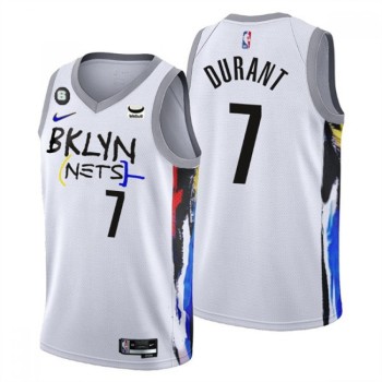 Men's Brooklyn Nets #7 Kevin Durant White 2022/23 City Edition With NO.6 Patch Stitched Basketball Jersey Men's Brooklyn Nets #7 Kevin Durant White 2022/23 City Edition With NO.6 Patch Stitched Basketball Jersey
