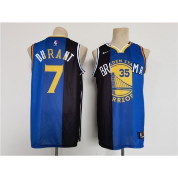 Men's Brooklyn Nets/Thunder/Warriors #7 Kevin Durant White/Blue/Black Splite Throwback basketball Jersey Men's Brooklyn Nets/Thunder/Warriors #7 Kevin Durant White/Blue/Black Splite Throwback basketball Jersey