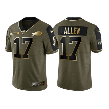 Men's Buffalo Bills #17 Josh Allen 2021 Olive Golden Salute To Service Limited Stitched Jersey Men's Buffalo Bills #17 Josh Allen 2021 Olive Golden Salute To Service Limited Stitched Jersey