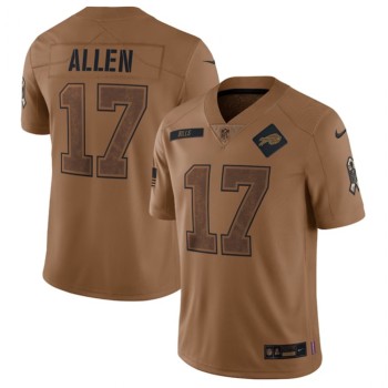 Men's Buffalo Bills #17 Josh Allen 2023 Brown Salute To Service Limited Stitched Jersey Men's Buffalo Bills #17 Josh Allen 2023 Brown Salute To Service Limited Stitched Jersey