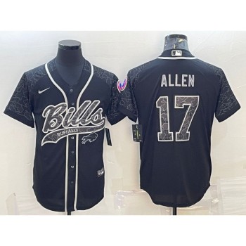 Men's Buffalo Bills #17 Josh Allen Black Reflective With Patch Cool Base Stitched Baseball Jersey Men's Buffalo Bills #17 Josh Allen Black Reflective With Patch Cool Base Stitched Baseball Jersey