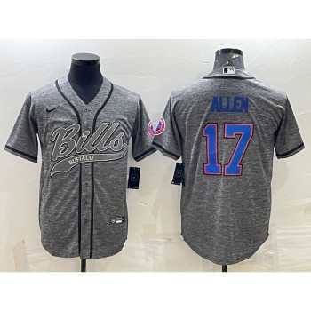 Men's Buffalo Bills #17 Josh Allen Grey With Patch Cool Base Stitched Baseball Jersey Men's Buffalo Bills #17 Josh Allen Grey With Patch Cool Base Stitched Baseball Jersey