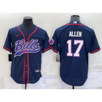 Men's Buffalo Bills #17 Josh Allen Navy With Patch Cool Base Stitched Baseball Jersey Men's Buffalo Bills #17 Josh Allen Navy With Patch Cool Base Stitched Baseball Jersey