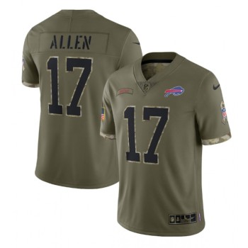 Men's Buffalo Bills #17 Josh Allen Olive 2022 Salute To Service Limited Stitched Jersey Men's Buffalo Bills #17 Josh Allen Olive 2022 Salute To Service Limited Stitched Jersey
