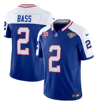 Men's Buffalo Bills #2 Tyler Bass Blue/White 2023 F.U.S.E. 35th And 75th Patch Throwback Vapor Untouchable Limited Stitched Jersey Men's Buffalo Bills #2 Tyler Bass Blue/White 2023 F.U.S.E. 35th And 75th Patch Throwback Vapor Untouchable Limited Stitched Jersey