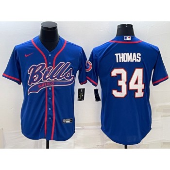 Men's Buffalo Bills #34 Thurman Thomas Royal With Patch Cool Base Stitched Baseball Jersey Men's Buffalo Bills #34 Thurman Thomas Royal With Patch Cool Base Stitched Baseball Jersey