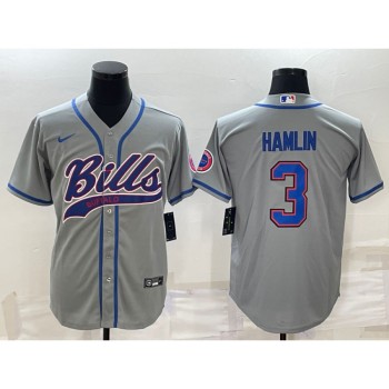 Men's Buffalo Bills #3 Damar Hamlin Gray With Patch Cool Base Stitched Baseball Jersey Men's Buffalo Bills #3 Damar Hamlin Gray With Patch Cool Base Stitched Baseball Jersey
