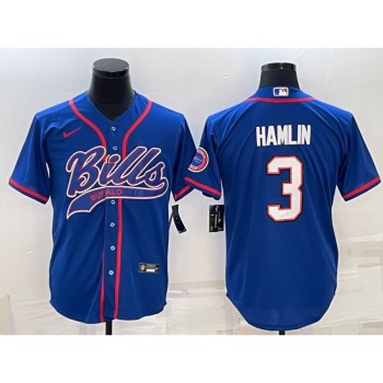 Men's Buffalo Bills #3 Damar Hamlin Royal With Patch Cool Base Stitched Baseball Jersey Men's Buffalo Bills #3 Damar Hamlin Royal With Patch Cool Base Stitched Baseball Jersey