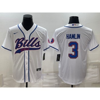 Men's Buffalo Bills #3 Damar Hamlin White With Patch Cool Base Stitched Baseball Jersey Men's Buffalo Bills #3 Damar Hamlin White With Patch Cool Base Stitched Baseball Jersey
