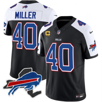 Men's Buffalo Bills #40 Von Miller Black/White 2023 F.U.S.E. New York Patch and 4-Star C Patch Vapor Untouchable Limited Stitched Football Jersey Men's Buffalo Bills #40 Von Miller Black/White 2023 F.U.S.E. New York Patch and 4-Star C Patch Vapor Untouchable Limited Stitched Football Jersey